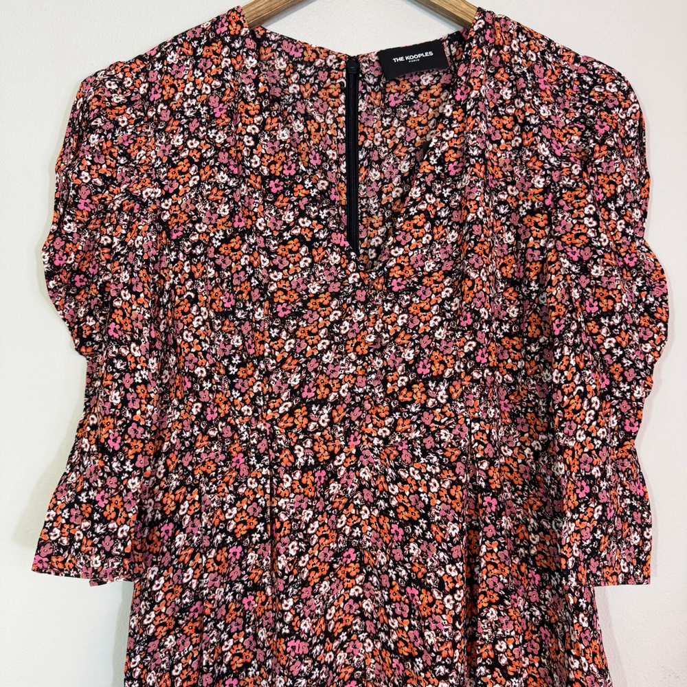 THE KOOPLES Puff Sleeve Cottagecore Floral Print Mini Dress Pink Size 1 (US 4) - Picture 4 of 9